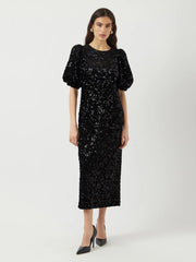Sofie 2/4 Sequin midi dress Sort
