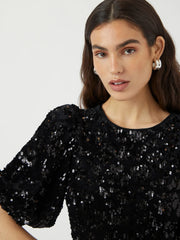 Sofie 2/4 Sequin midi dress Sort