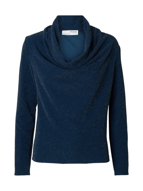 Sandra Cowl Neck Top Petrolblå