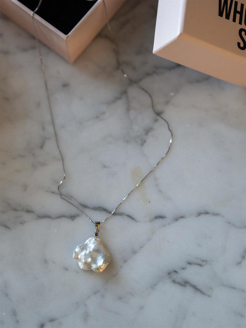 Pearl Drop Necklace Silver Sølv