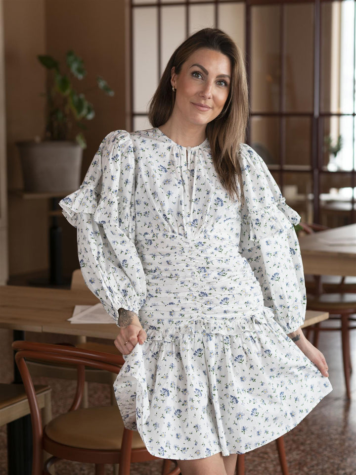Poplin Rouching Dress Hvit