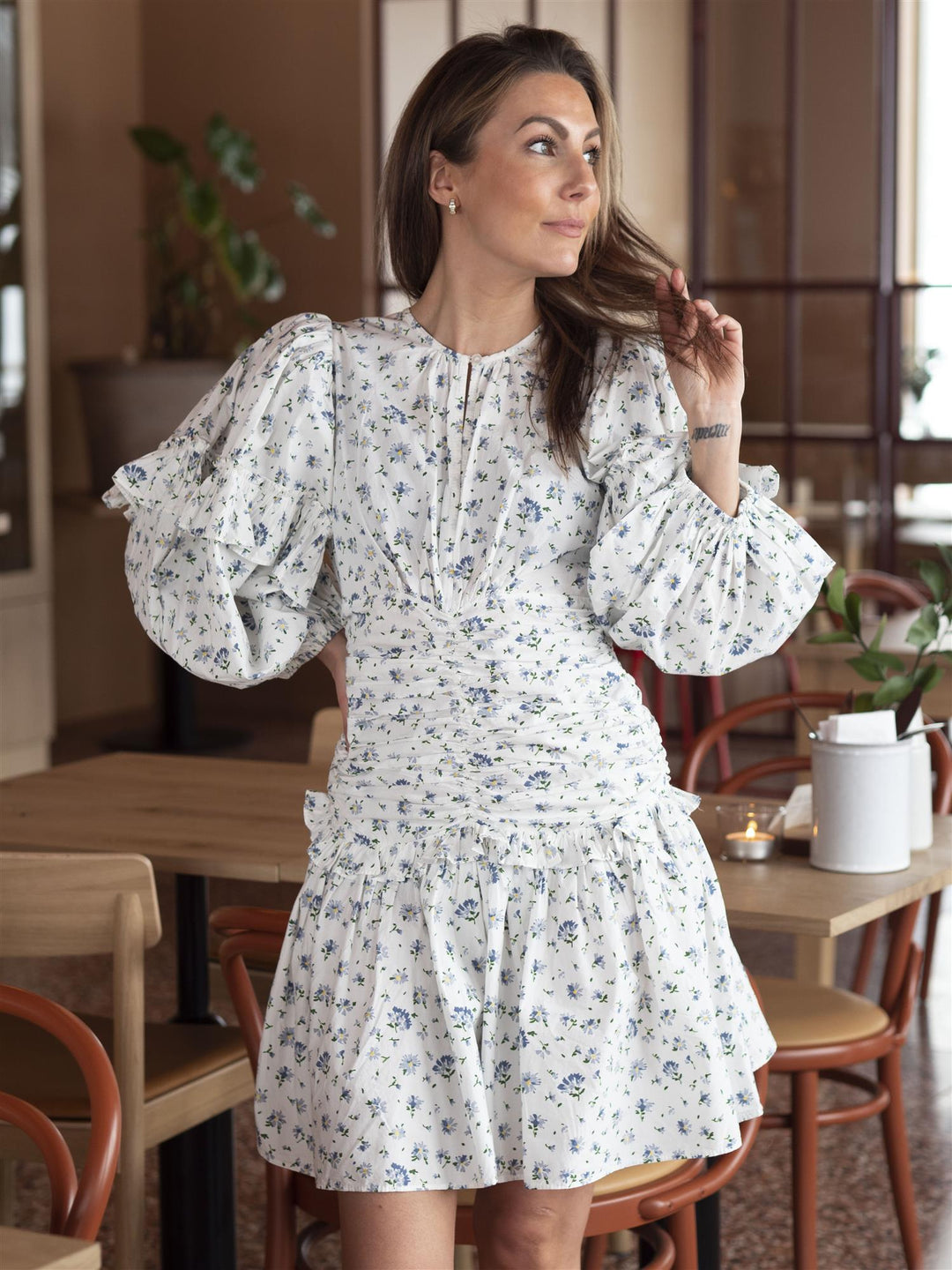Poplin Rouching Dress Hvit