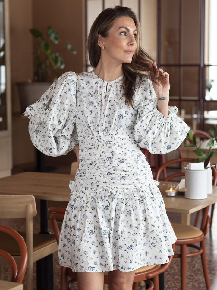 Poplin Rouching Dress Hvit