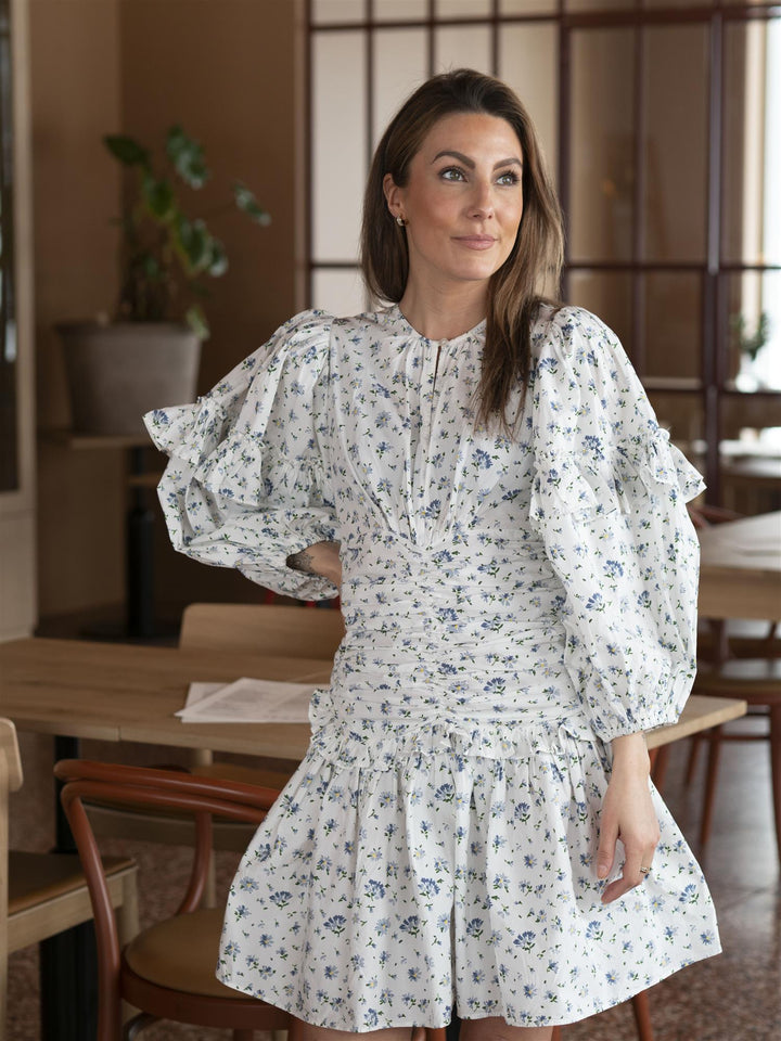 Poplin Rouching Dress Hvit