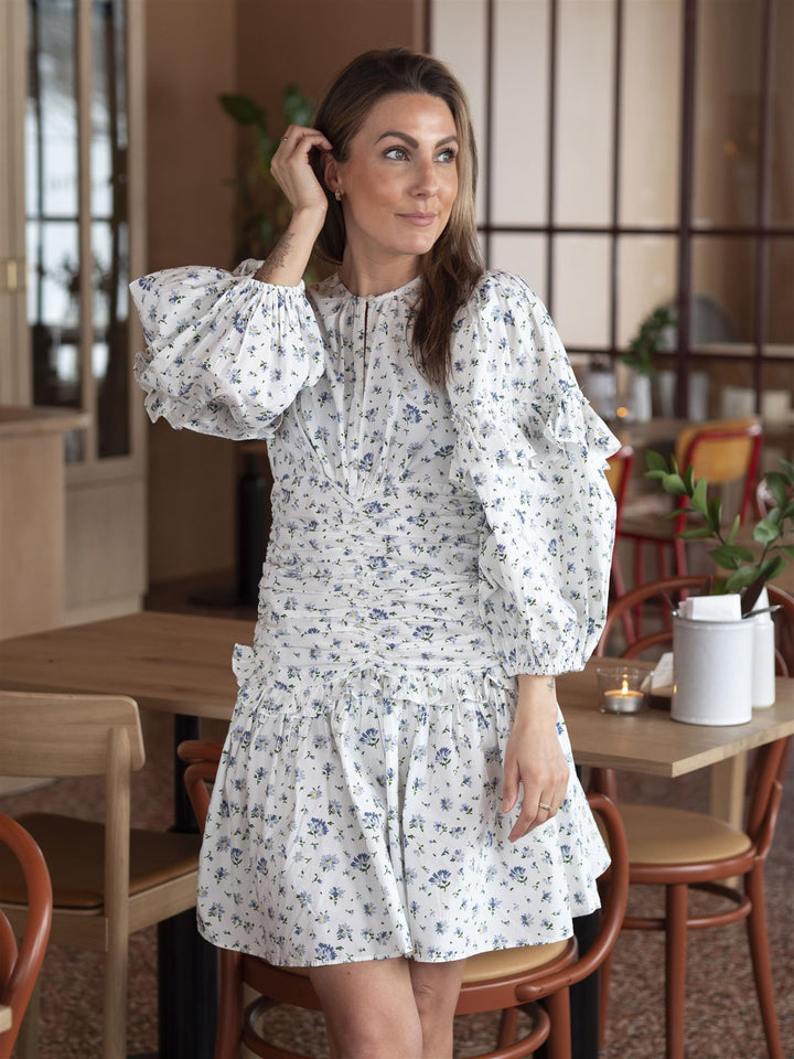Poplin Rouching Dress Hvit