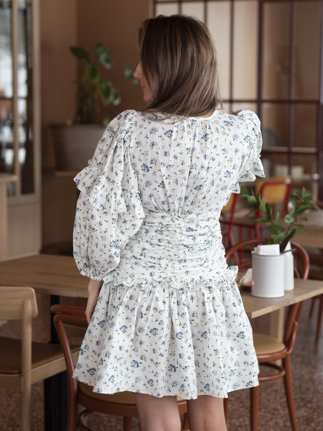 Poplin Rouching Dress Hvit