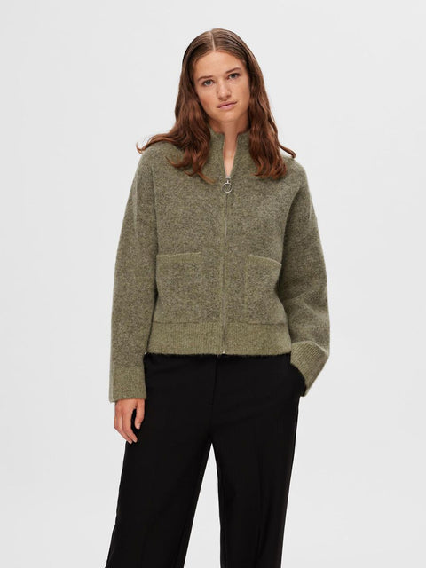Sia Ras ls knit zipper cardigan Grønn