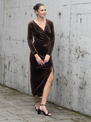 Tara velvet ankel dress Brun