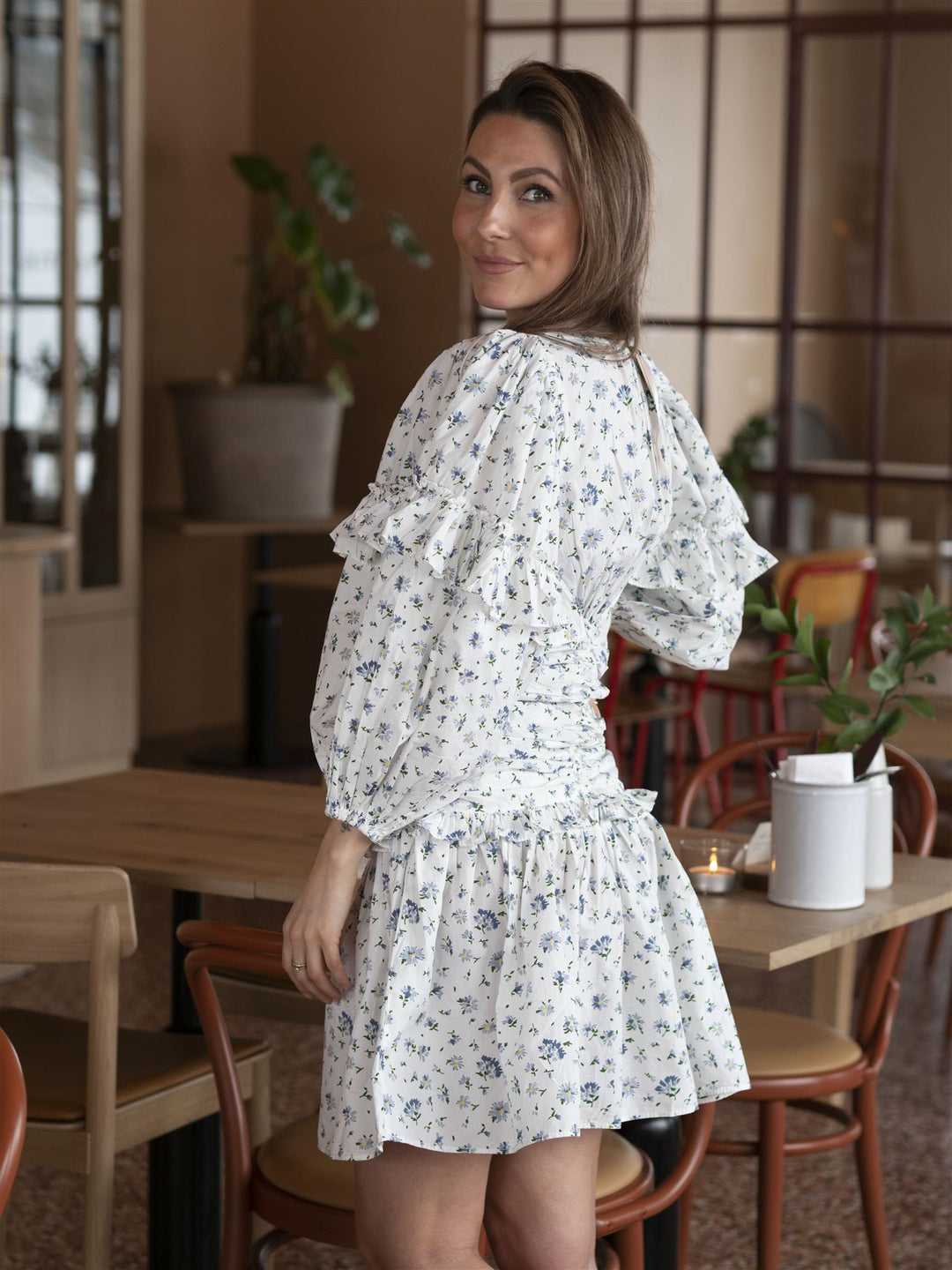 Poplin Rouching Dress Hvit